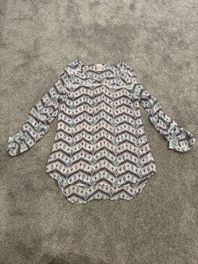 Mossimo Supply Co. Chevron Print Long-Sleeve Blouse in Blue & Cream